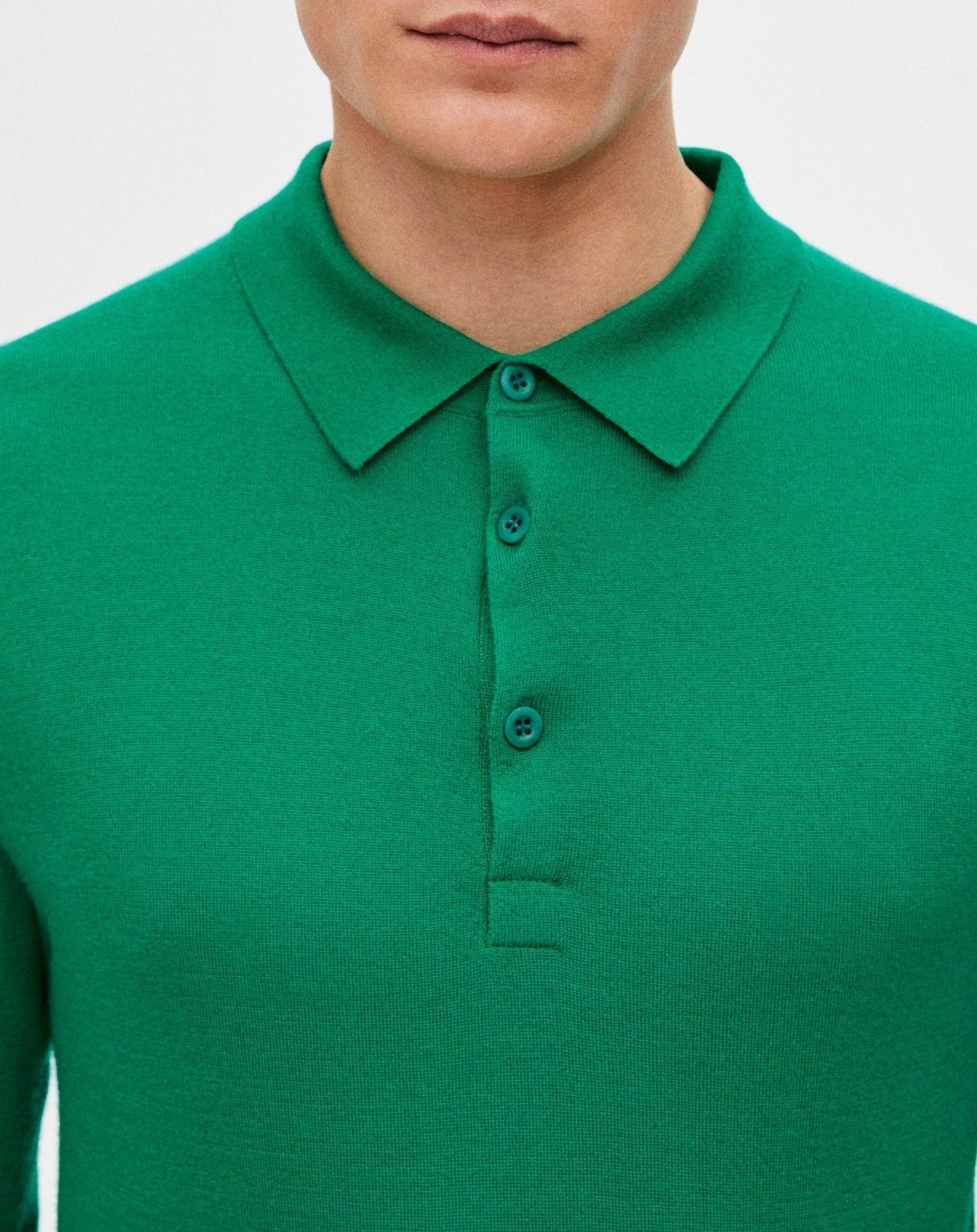 Ultra-fine button-down polo shirt in cashmere - Peppermint