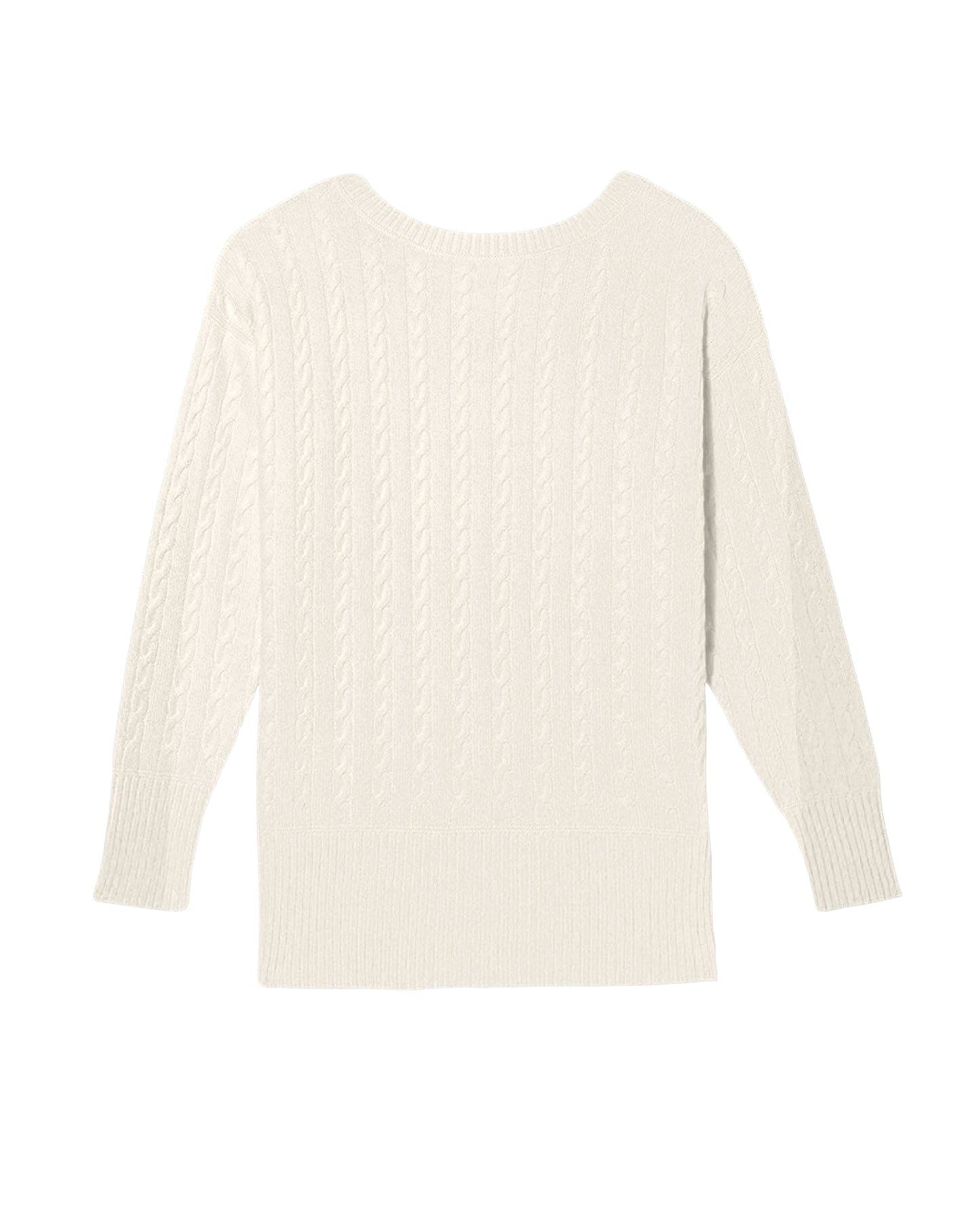 Cashmere V-neck crew neck jumper - Natural