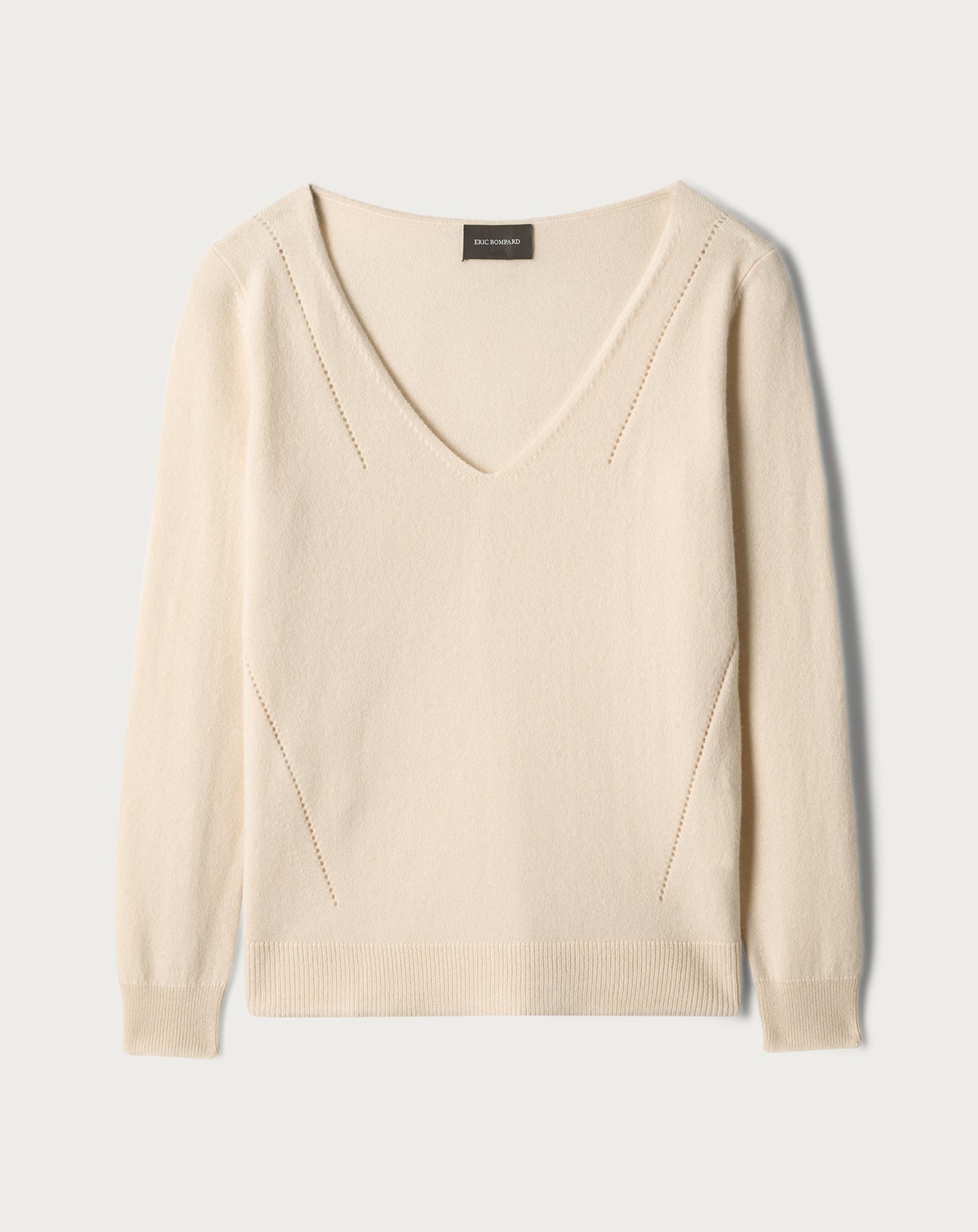 Pull V Ample Col À Même Lignes Pointelle - Cream