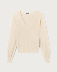 Pull V Ultrafin Manches Victoriennes - Cream