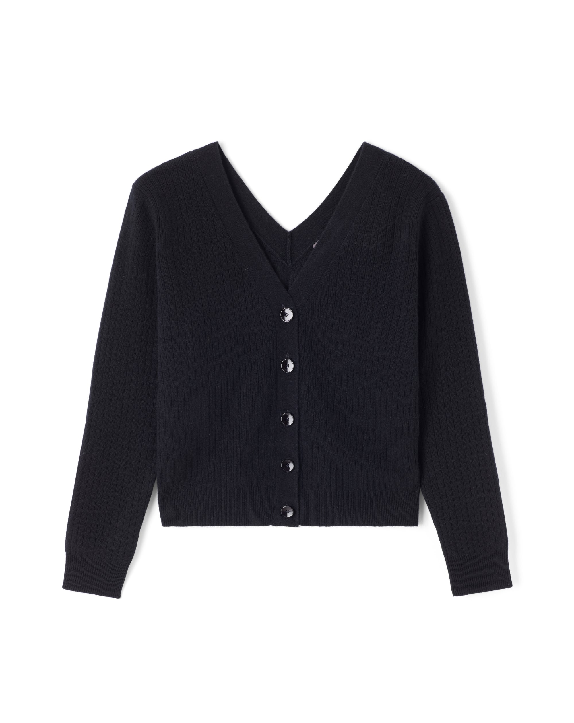Gilet Ample Côtes Plates Encolure V Devant Et Dos - Noir