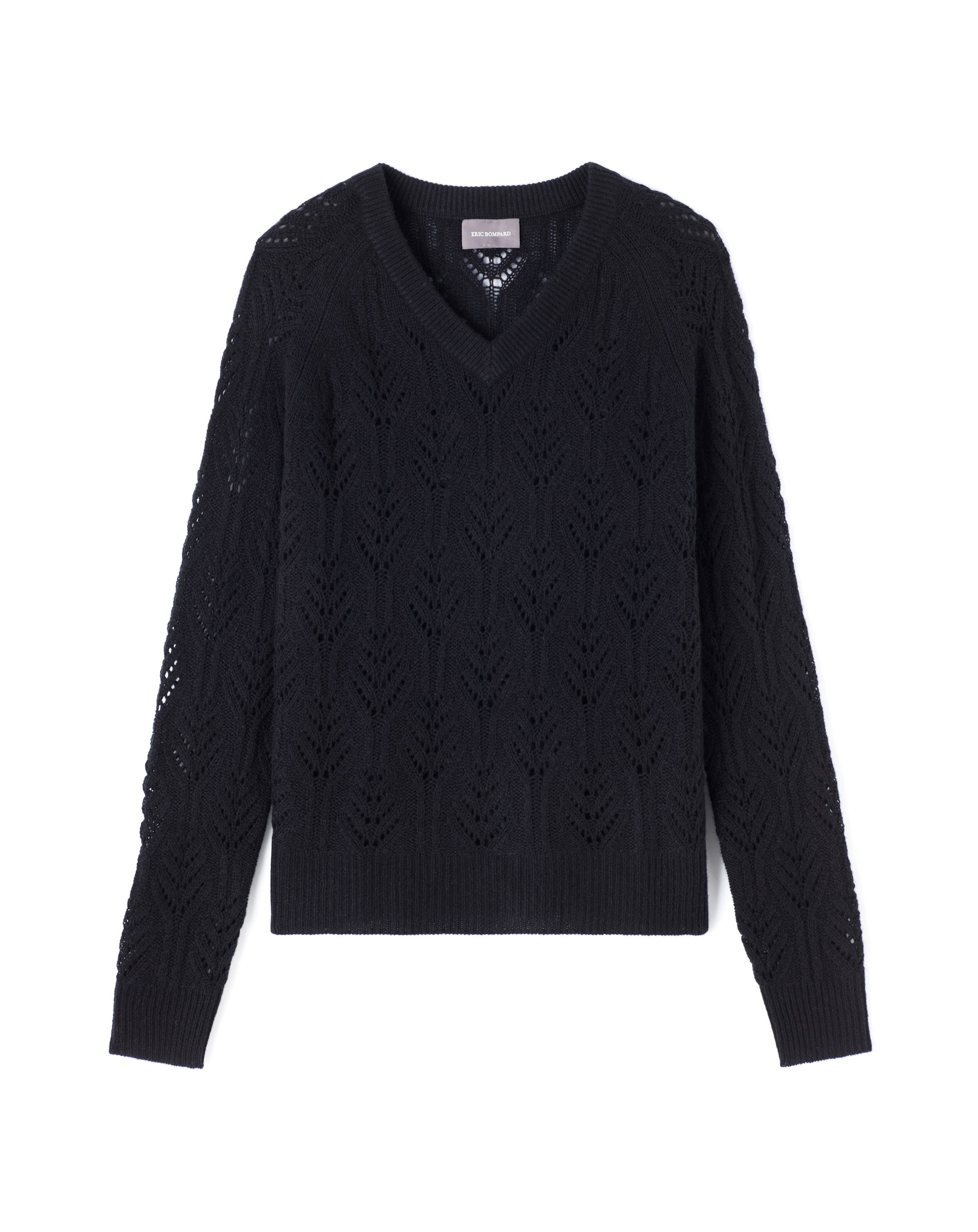 Pull V Ample Torsades Et Pointelle - Noir