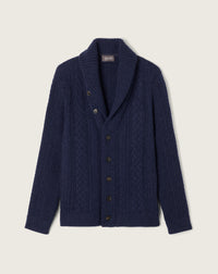 Gilet Col Châle Jeux De Torsades - Marine