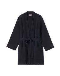 Veste Col Châle Oversize Côtes Perlées À Poches - Noir