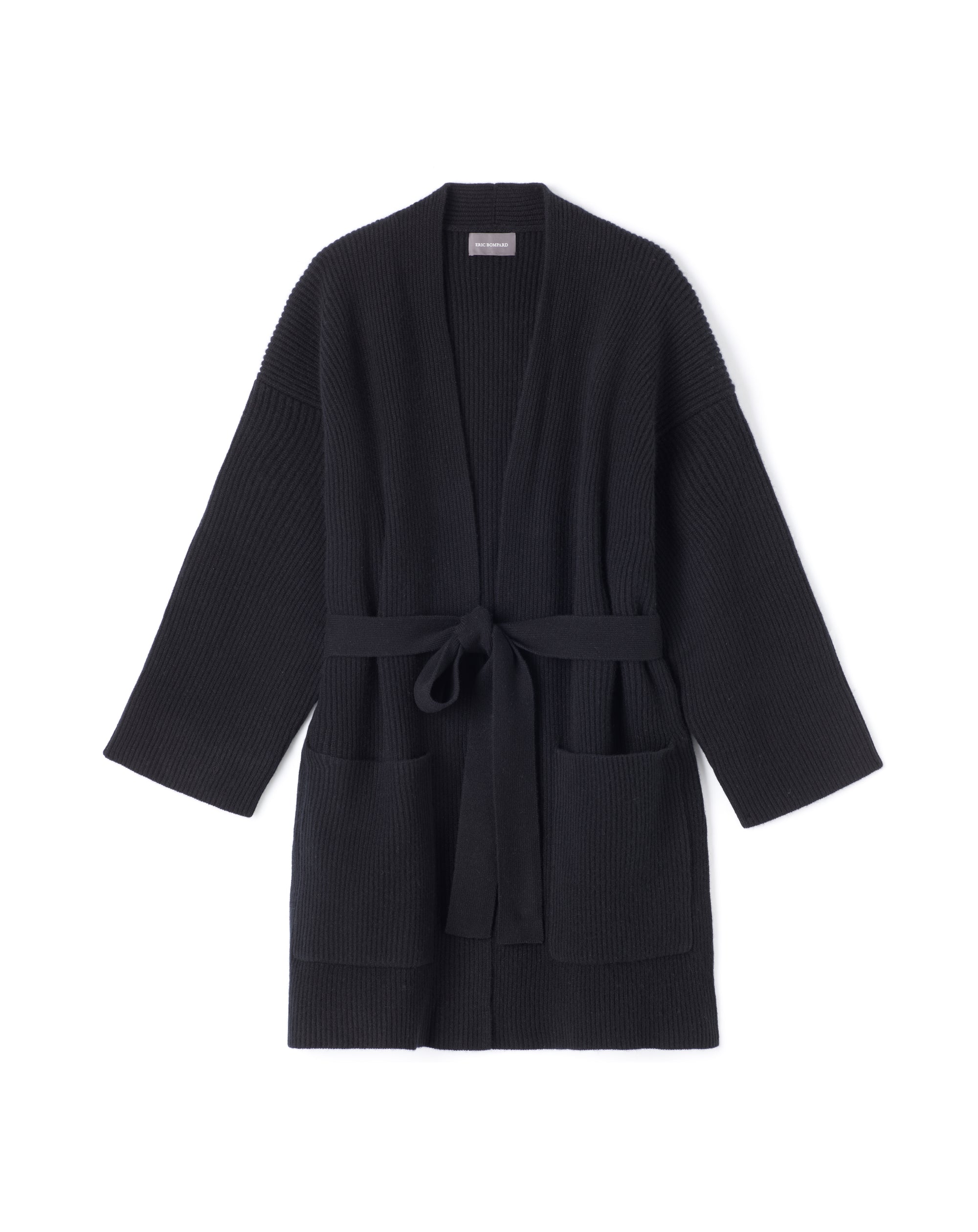 Veste Col Châle Oversize Côtes Perlées À Poches - Noir