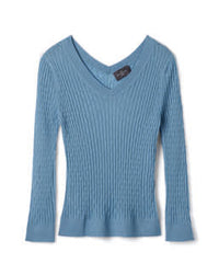 Pull V Ultrafin Petites Torsades - Bleu Glaz