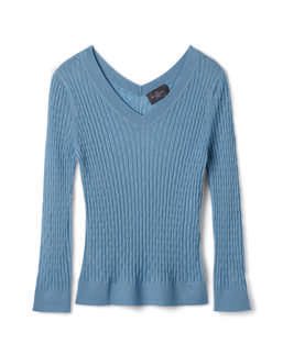 Pull V Ultrafin Petites Torsades - Bleu Glaz