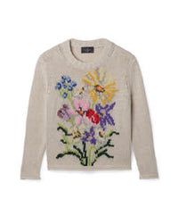 Pull Col Rond Broderie Bouquet - Naturel