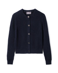 Cardigan Court En Soie Et Coton - Marine