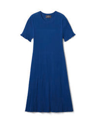 Robe Courte Évasée Plissée - Bleu Delphinium