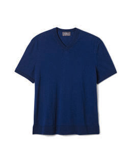 Pull V Ultrafin Manches Courtes - Marine