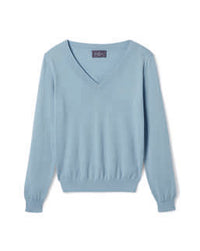 Pull V Ultrafin Coton Et Cachemire - Bleu Glaz
