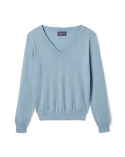 Pull V Ultrafin Coton Et Cachemire - Bleu Glaz