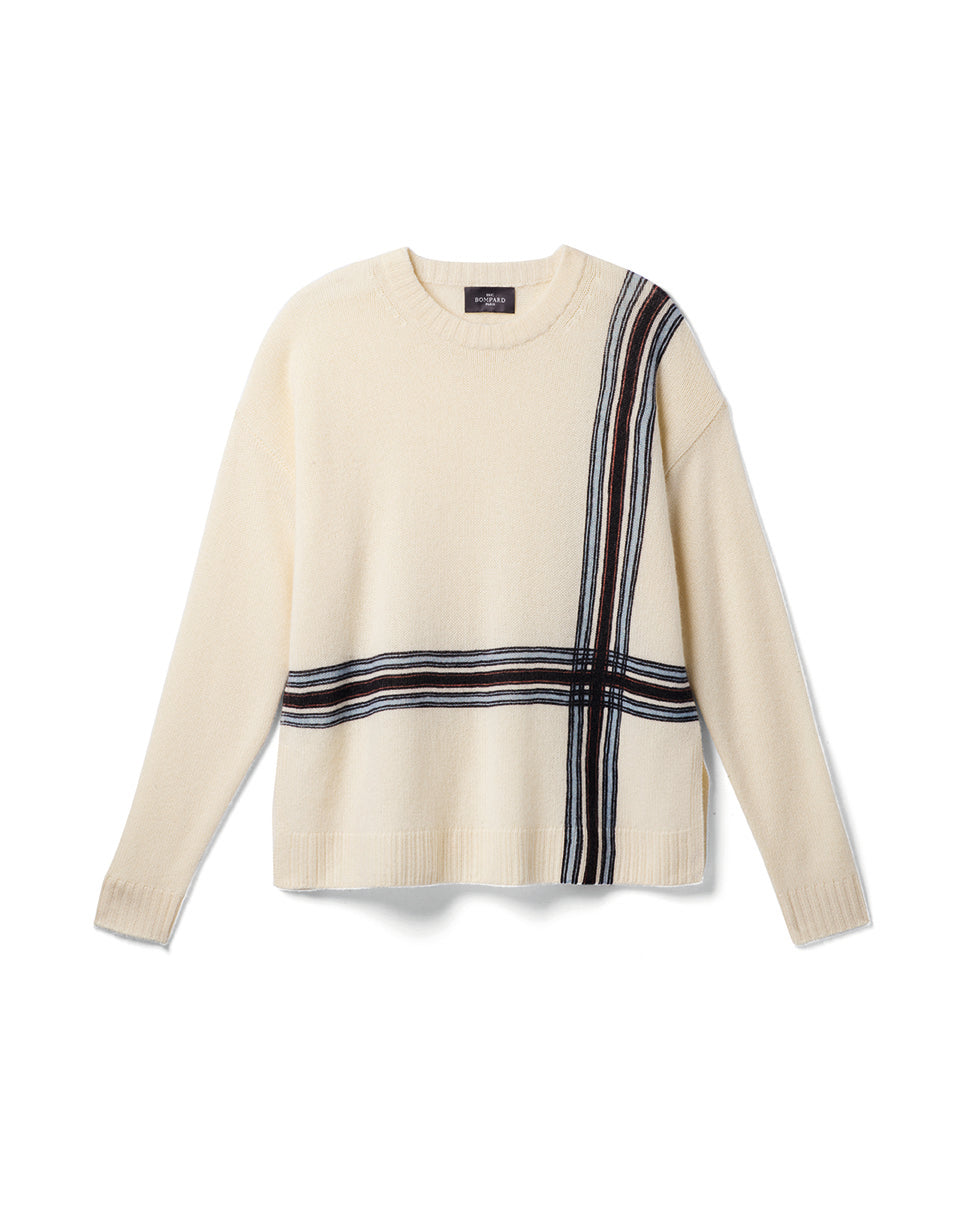 Pull Col Rond Imprimé Tartan - Naturel