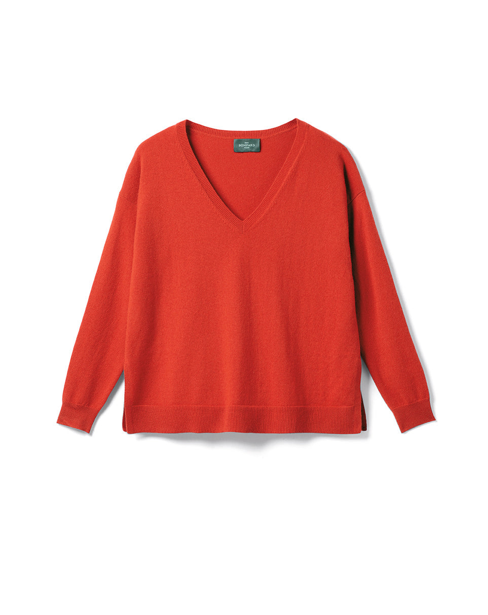 Pull Col V Ample Fin - Cinabre