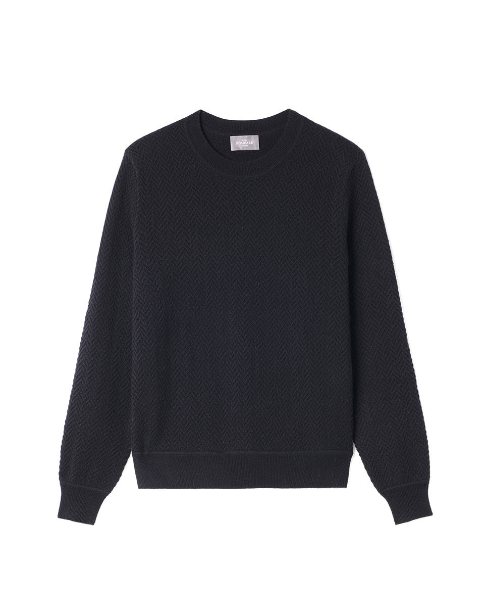 Pull Col Rond Mini Chevrons - Noir