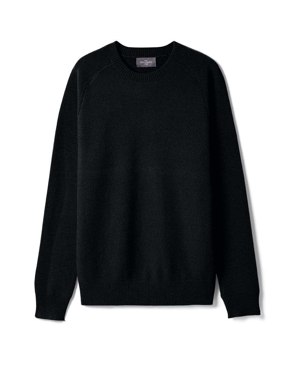 Pull Col Rond À Côtes En Biais - Noir