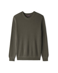 Pull Col Rond À Côtes - Kaki Ombre