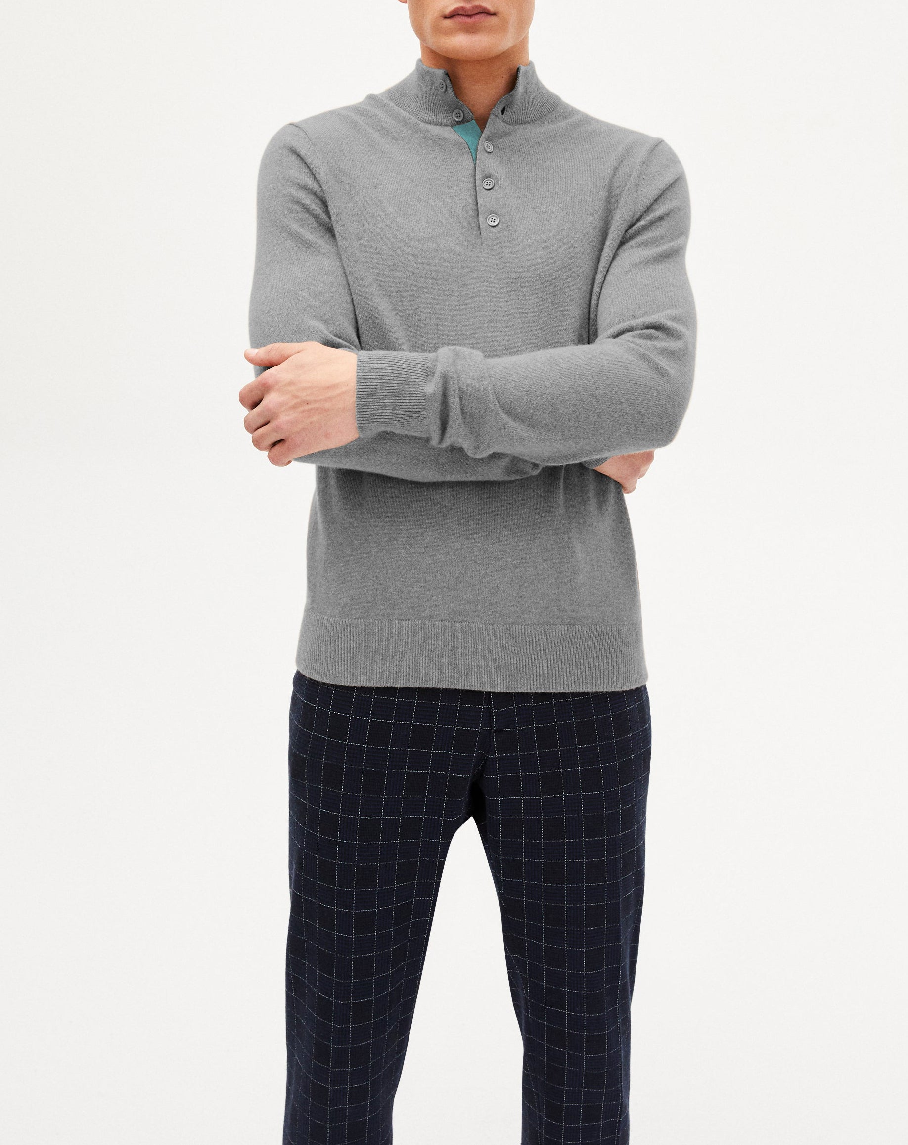 Two-tone cashmere stand-up collar jumper - Flannel & Epicea