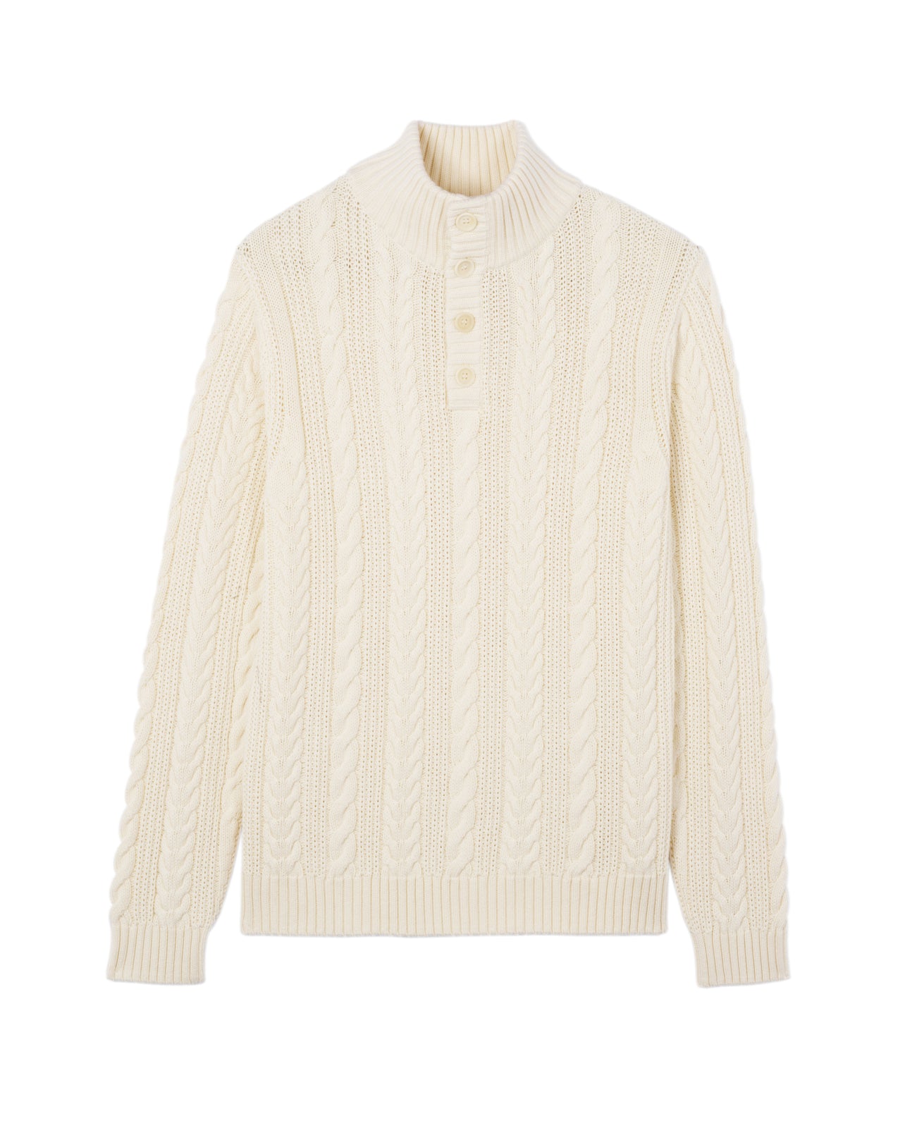 Pull Boutonné À Torsades - Naturel