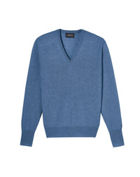 Pull V classique en cachemire - Bleu Egée