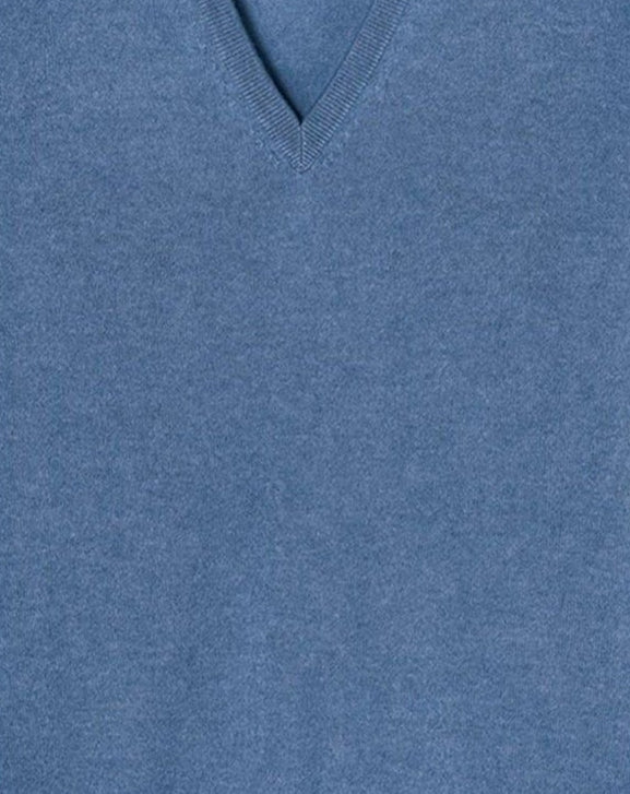 Pull V classique en cachemire - Bleu Egée