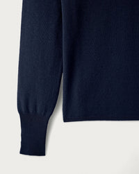 Slim-fit V-neck jumper with split cuffs in cashmere and silk - Navy
