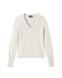 Slim-fit V-neck jumper with cashmere and silk cuffs - Natural