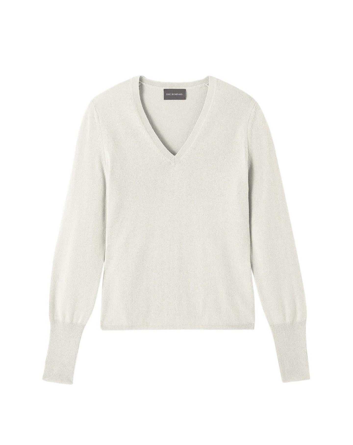 Slim-fit V-neck jumper with cashmere and silk cuffs - Natural