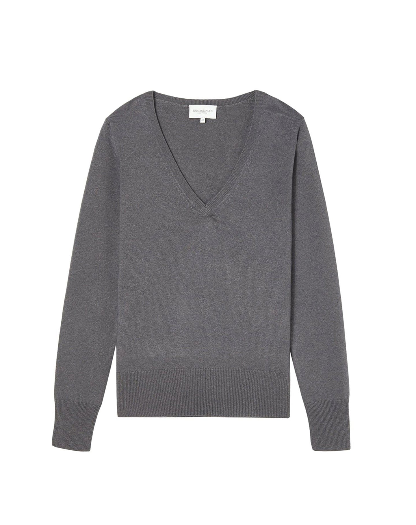 Slim-fit cashmere and silk V-neck jumper with slits - Béton
