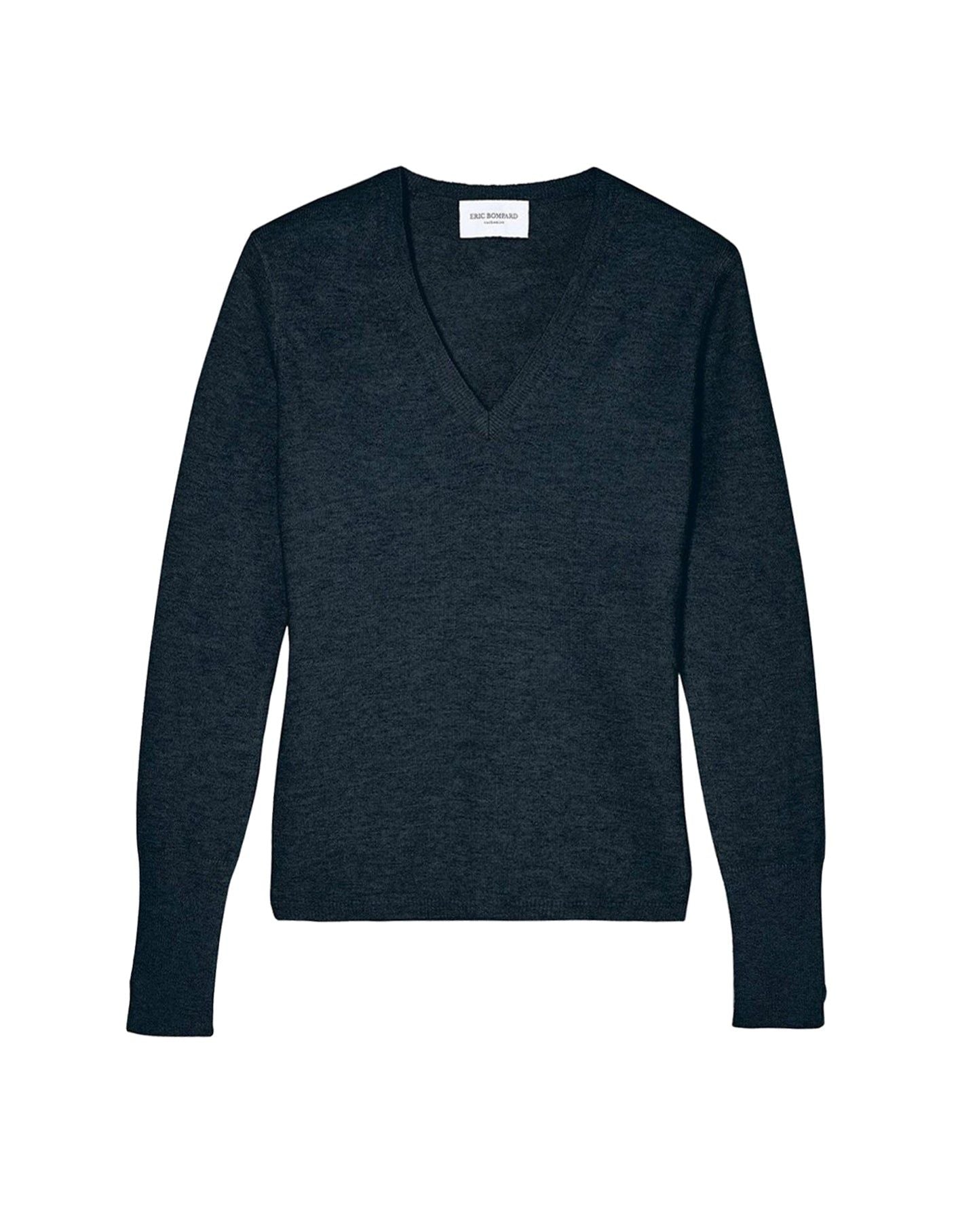 Slim-fit V-neck cashmere and silk slit jumper - Graphite