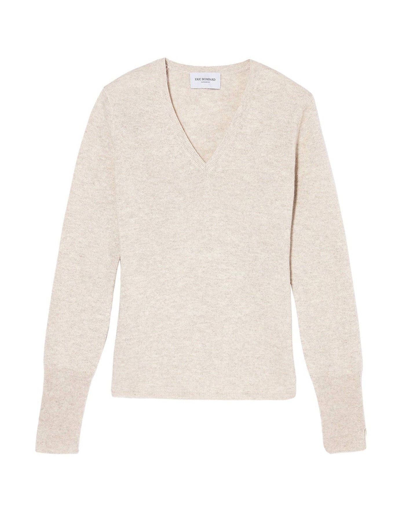 Slim-fit V-neck cashmere and silk slit jumper - Tourterelle
