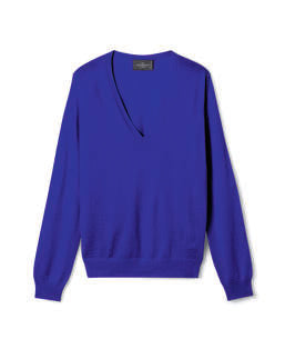 Pull Col V Ultrafin - Bleu Delphinium