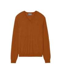 Pull V ultrafin en cachemire - Roux