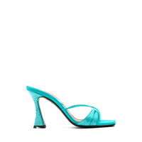Lust 100 Mules - Crystal blue satin