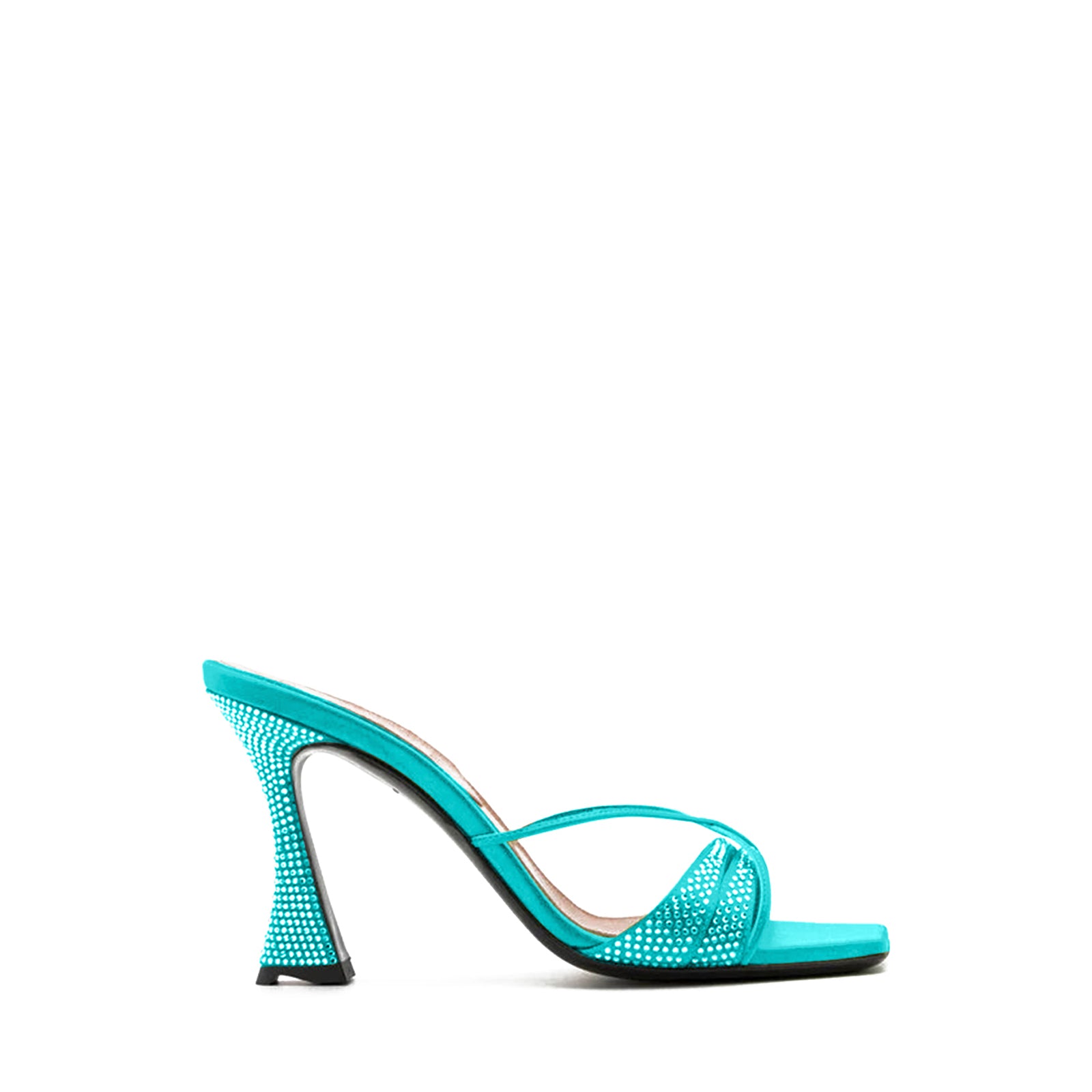 Lust 100 Mules - Crystal blue satin