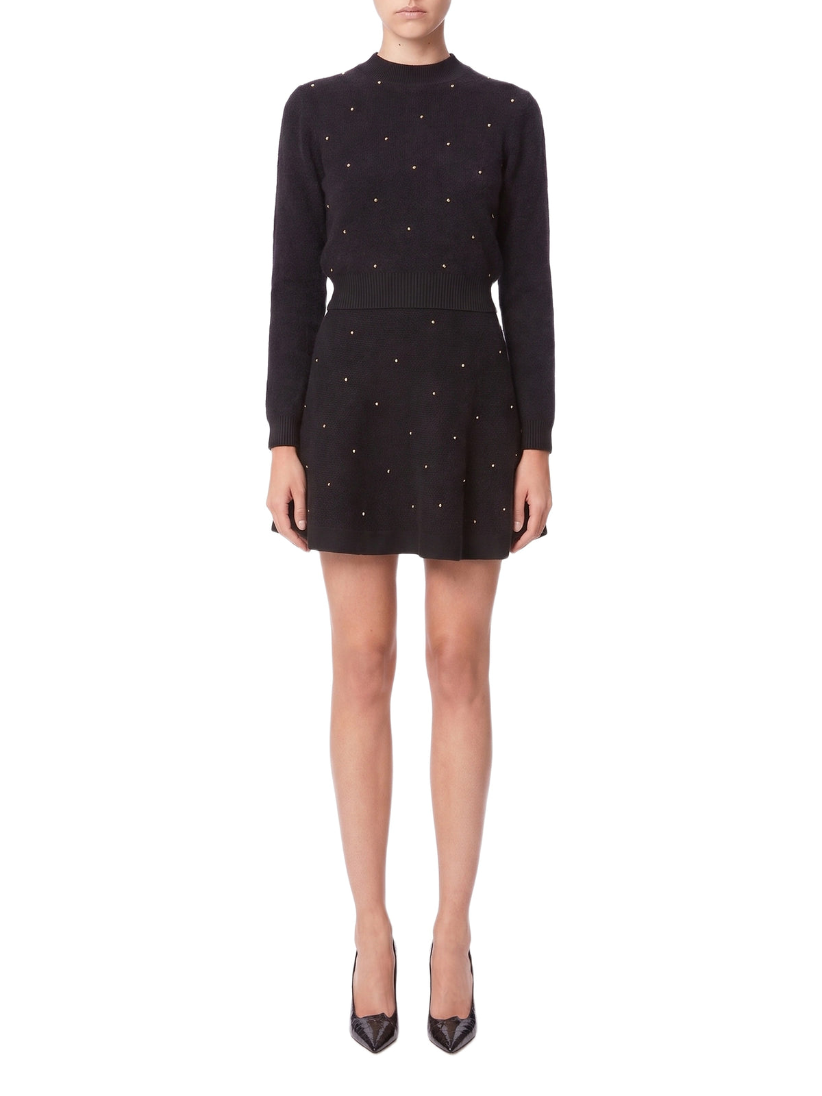 Jupe courte patineuse en laine - Noir