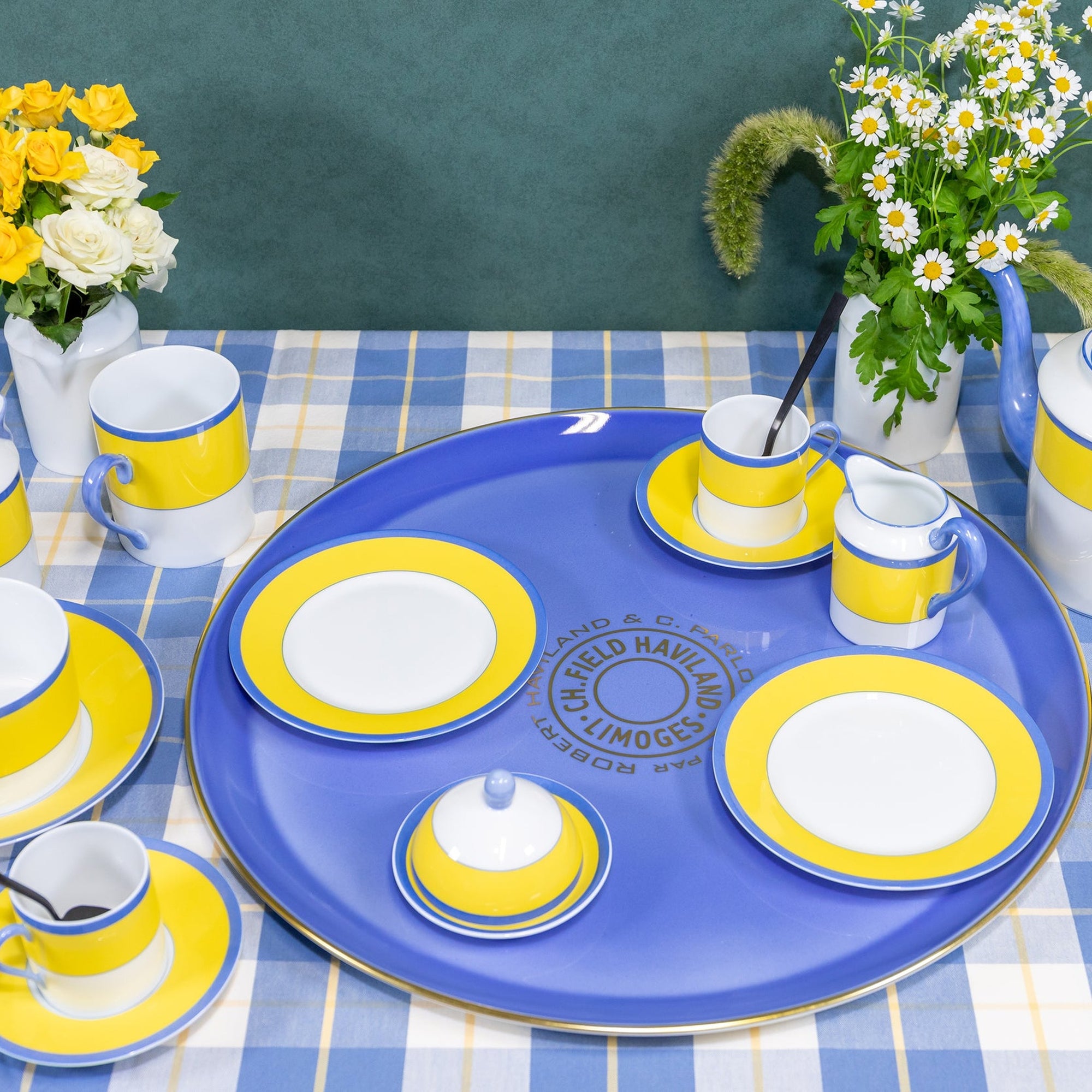 Assiette de présentation Monet en porcelaine - Jaune & Bleu