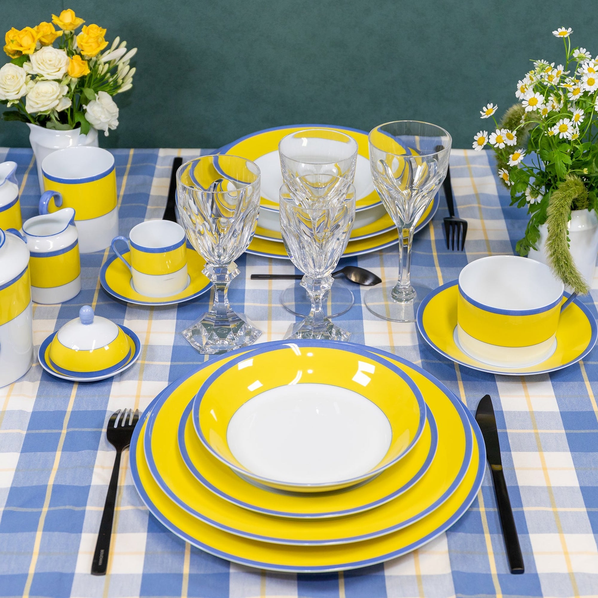 Tasse et soucoupe à déjeuner Monet en porcelaine - Jaune & Bleu