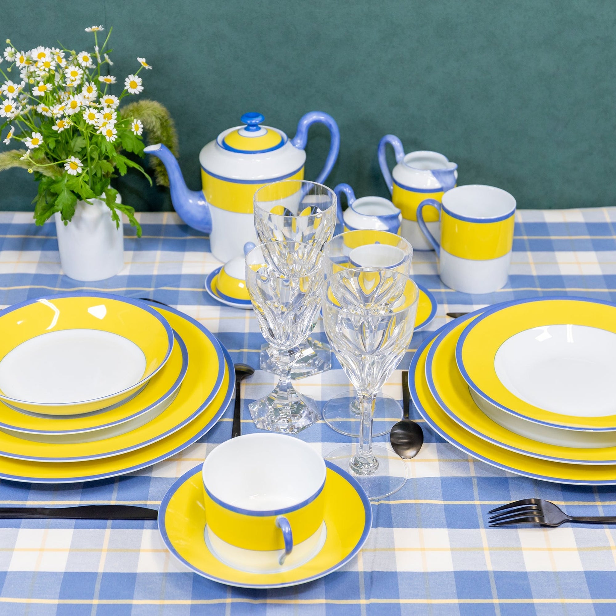 Tasse et soucoupe à déjeuner Monet en porcelaine - Jaune & Bleu
