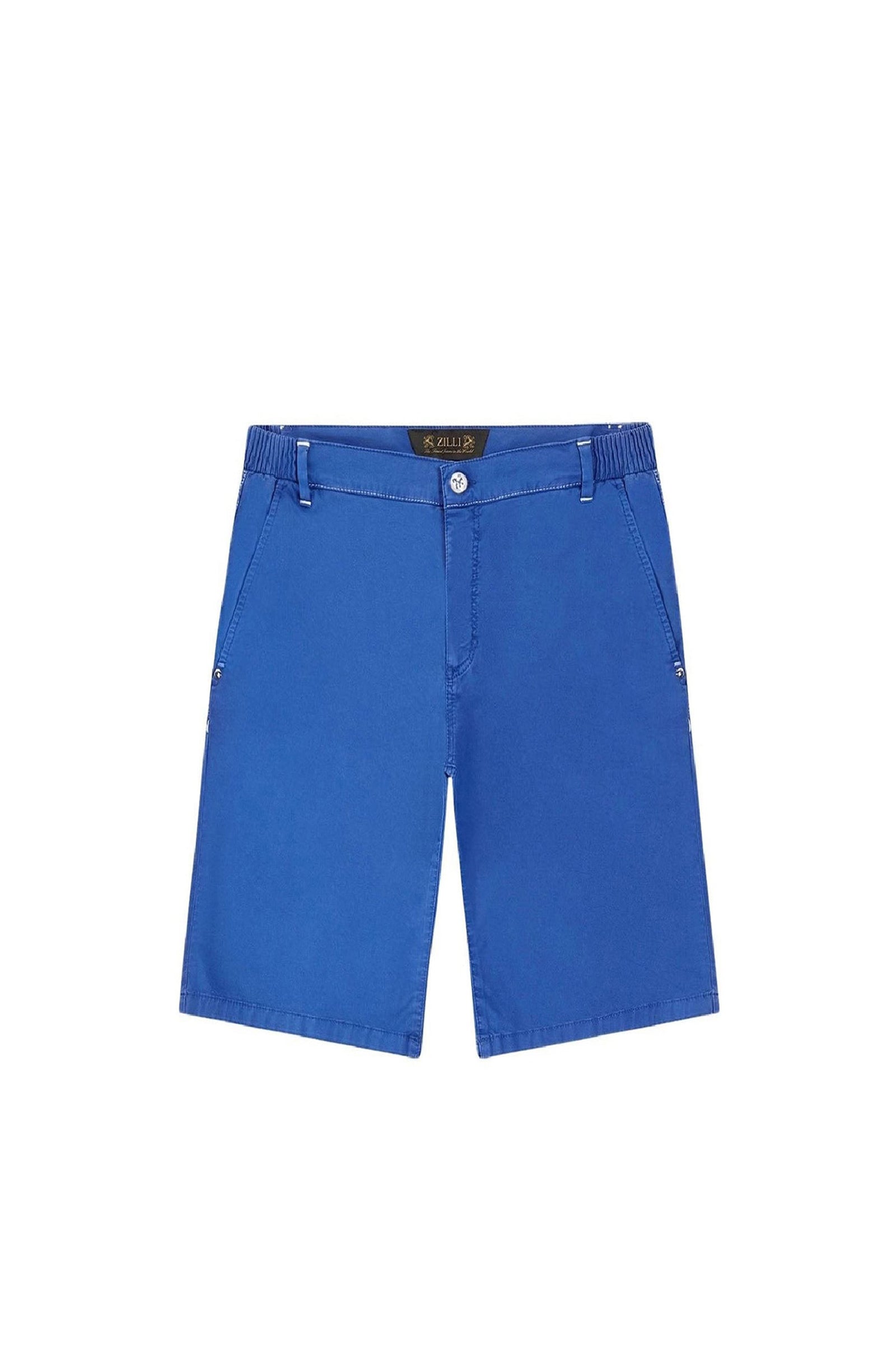 Short à surpiqûres et cuir - Bleu