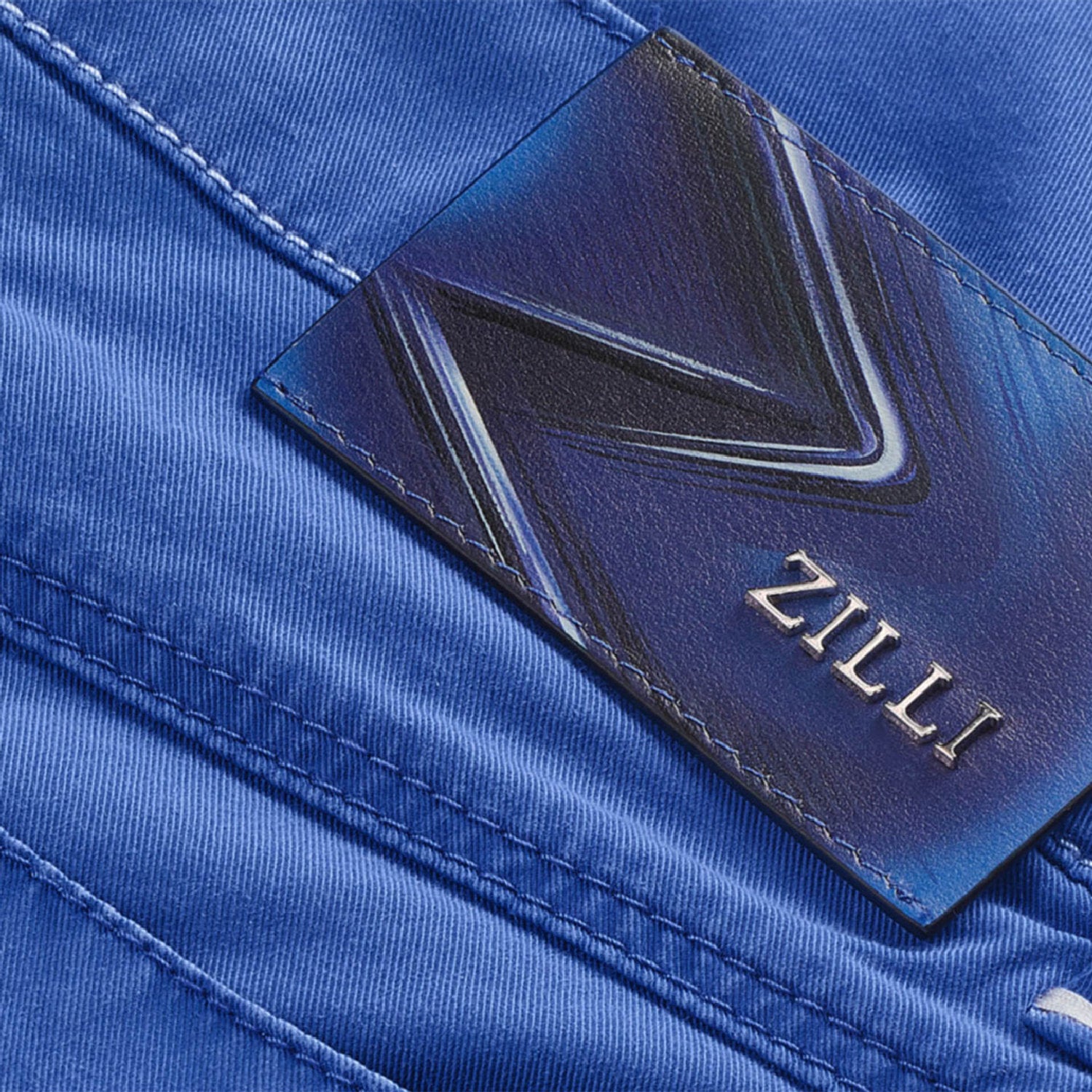 Short à surpiqûres et cuir - Bleu