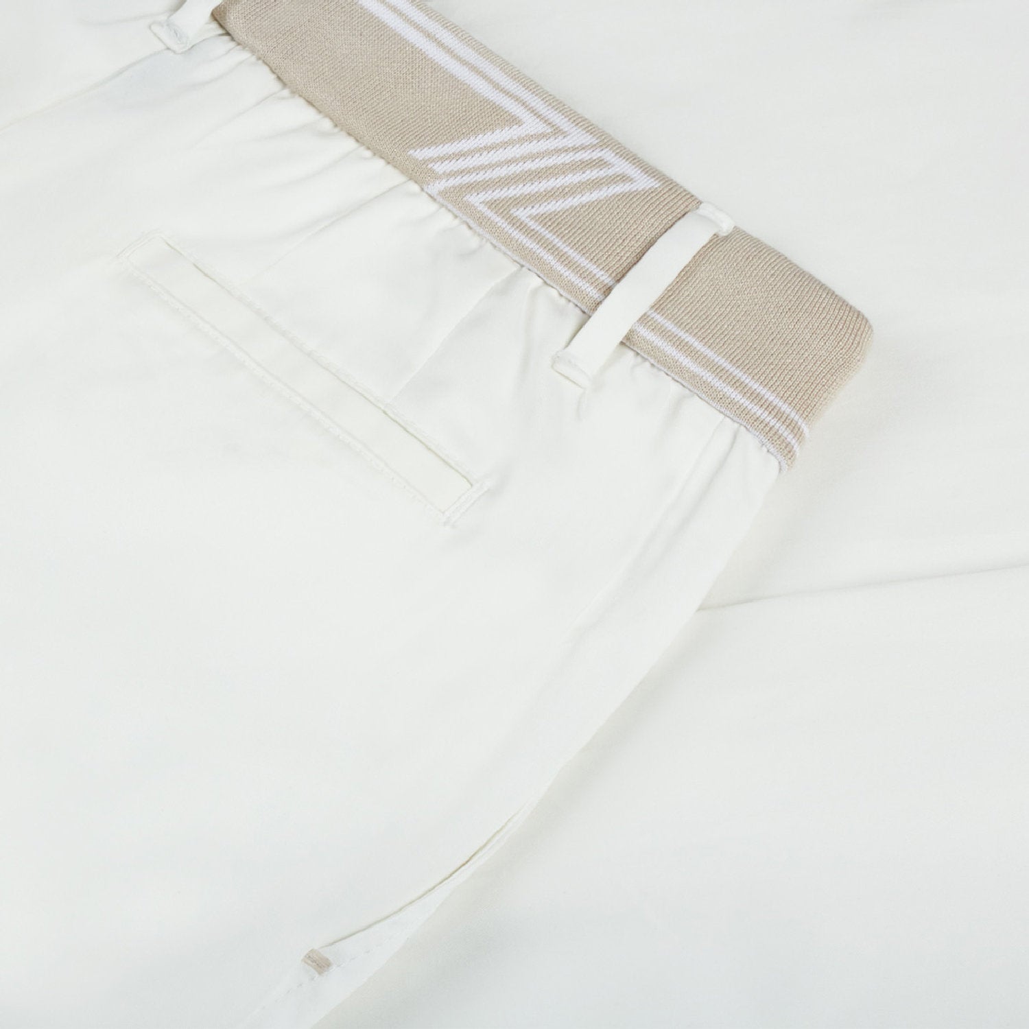Pantalon à ceinture tricotée - Blanc & Beige