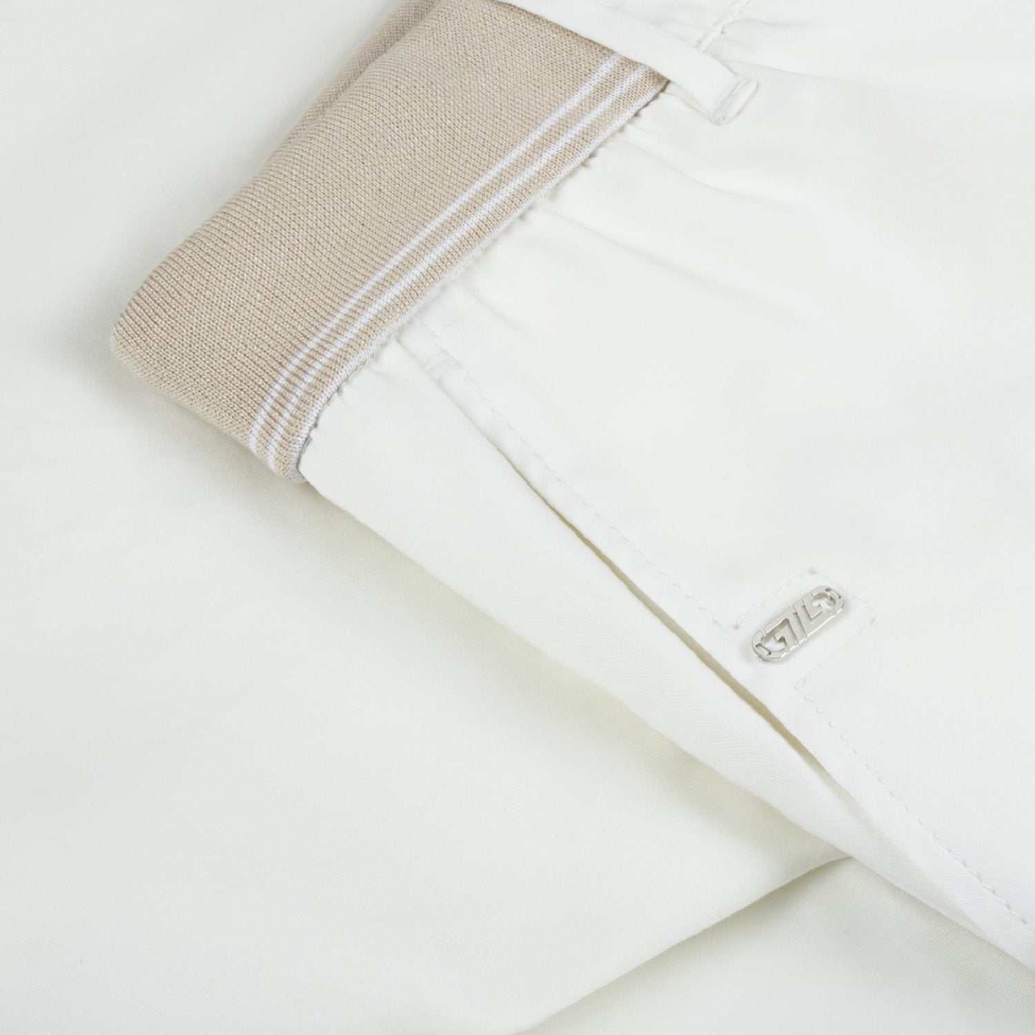 Pantalon à ceinture tricotée - Blanc & Beige