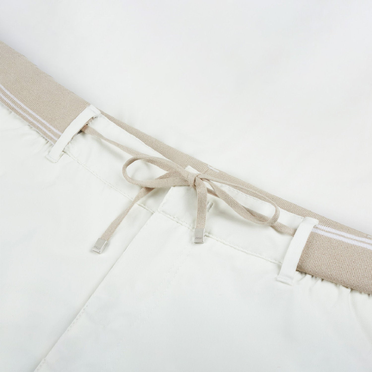 Pantalon à ceinture tricotée - Blanc & Beige