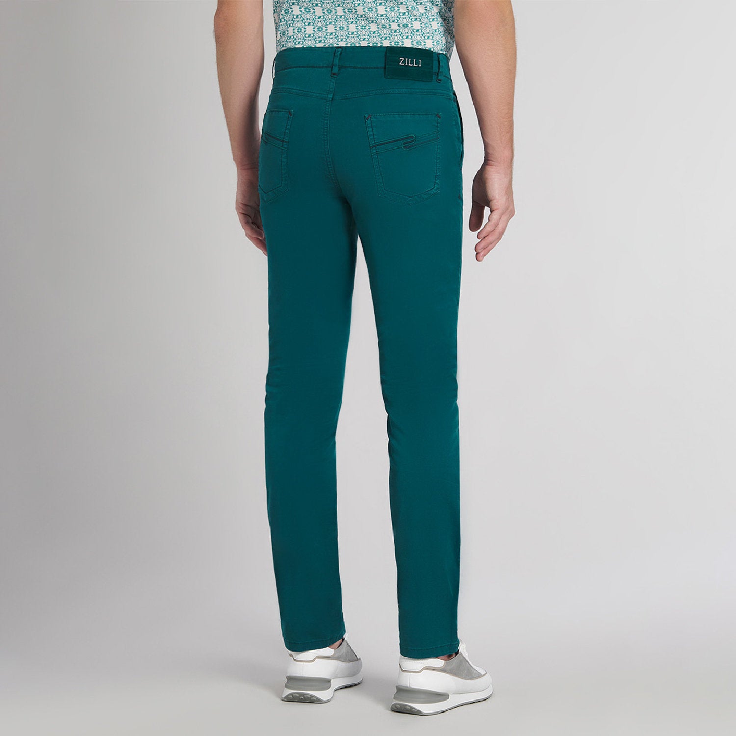 Pantalon chino ajusté à surpiqûres - Vert
