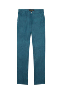 Straight-leg mottled linen textured trousers - Blue