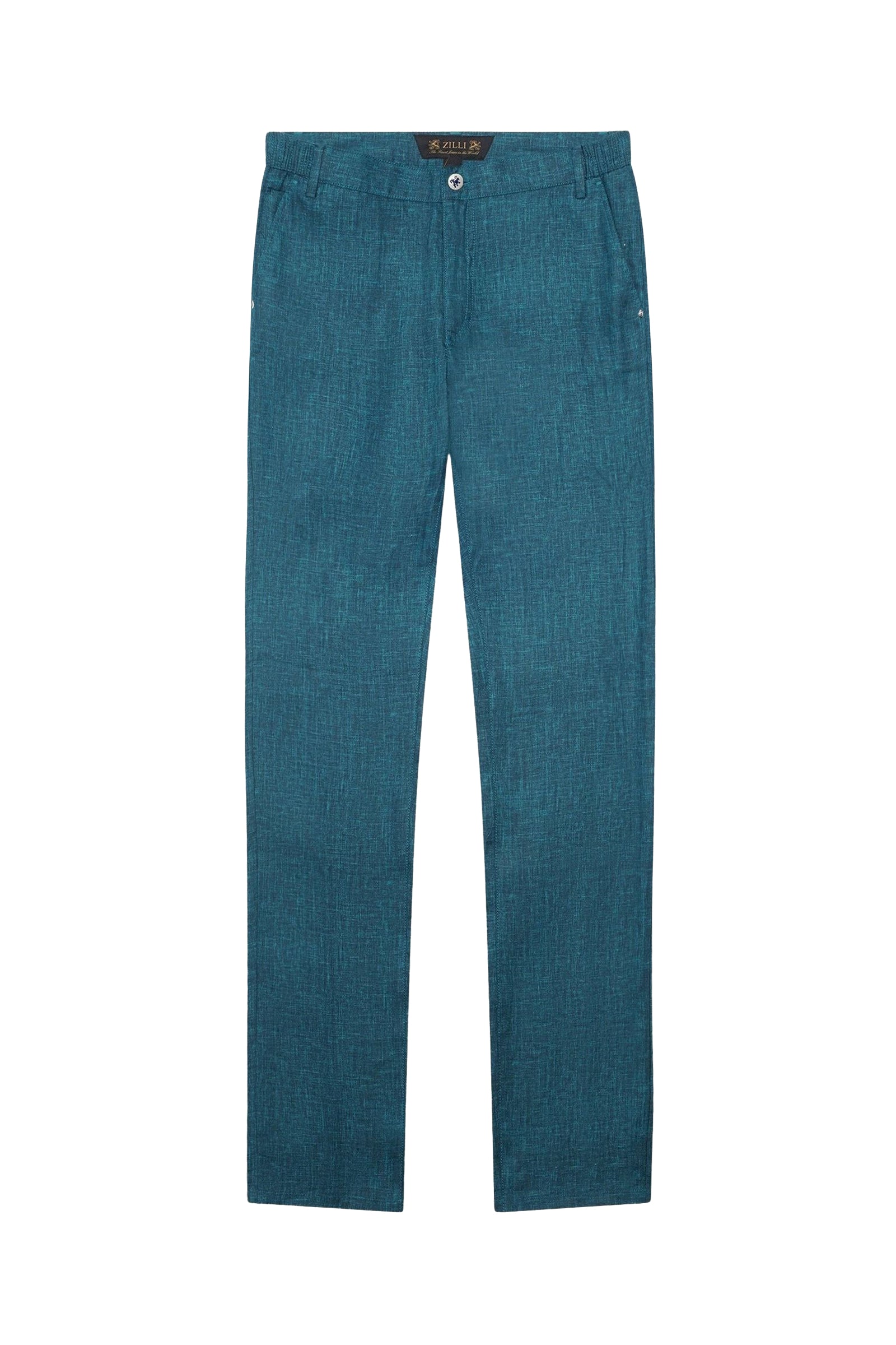 Straight-leg mottled linen textured trousers - Blue