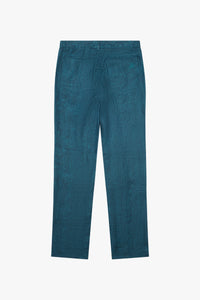 Straight-leg mottled linen textured trousers - Blue