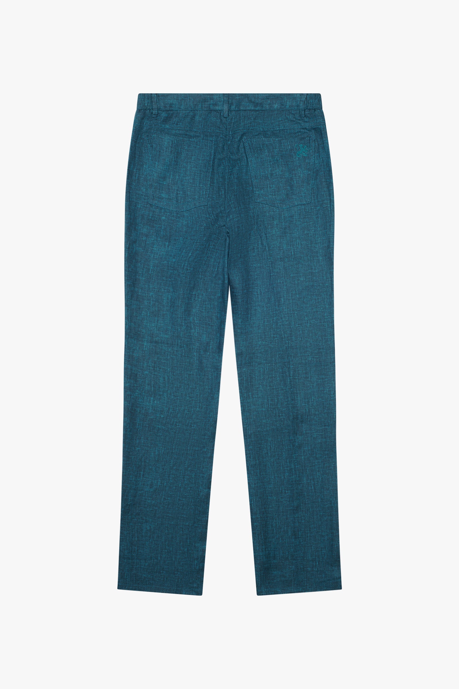 Straight-leg mottled linen textured trousers - Blue